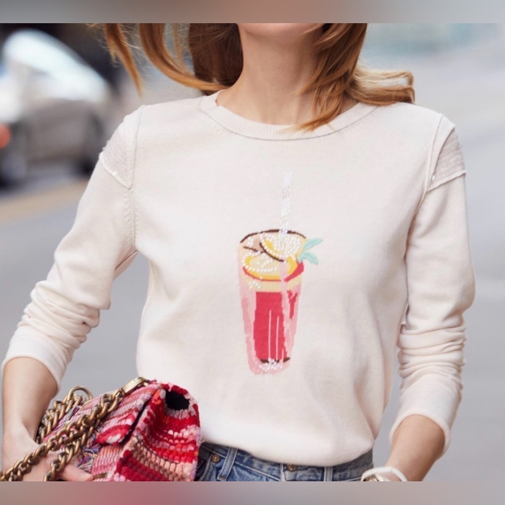 Lisa Todd “Summer Sips” Pink Women's Sequin Cotton Sweater M